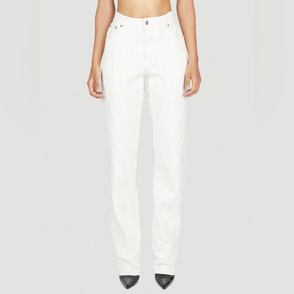 💥SALE💥Retail $950 NWT Mugler White Denim Spiral Seams Long Length JEANS Sold Out - Picture 7 of 15